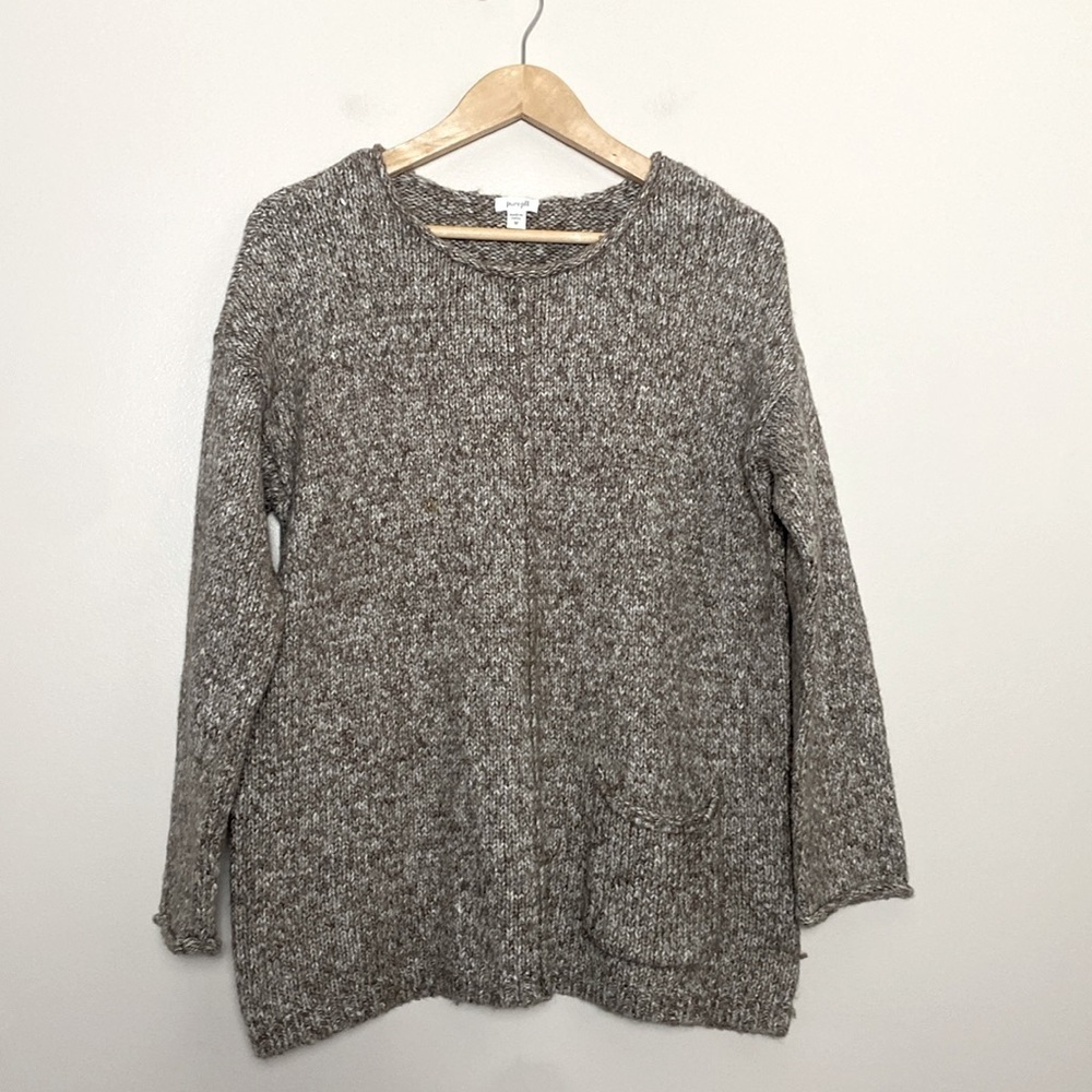 J. JILL PURE JILL Marled Long Sleeve Sweater One Pocket Soft Cotton Blend Size M